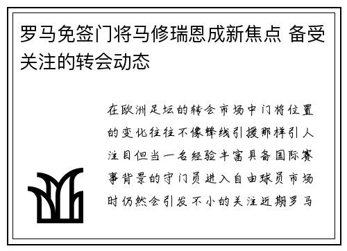 罗马免签门将马修瑞恩成新焦点 备受关注的转会动态